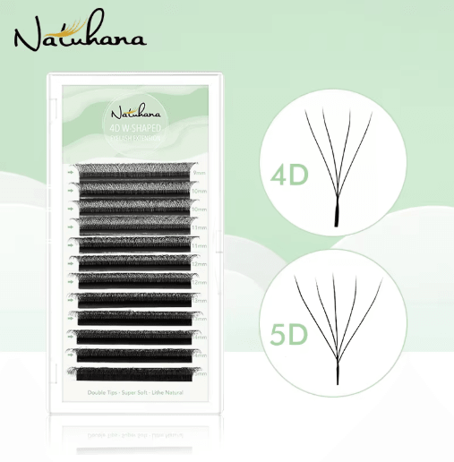 NATUHANA W Shaped 4D5D Premade Volume Lash Extensions Soft, Natural Faux Mink w shaped 3d 11mm c