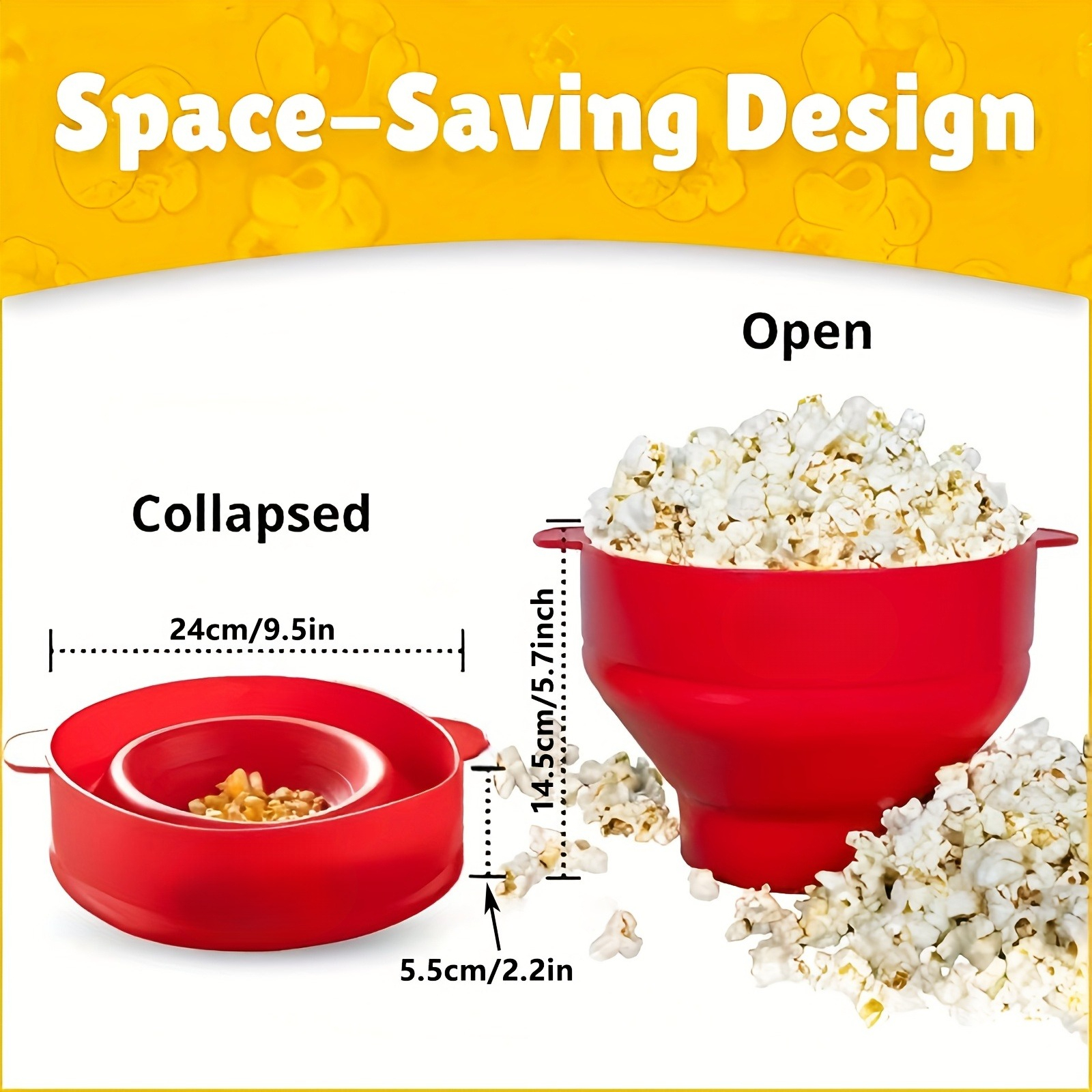 Microwave Popcorn Maker, Large Capacity, Foldable Silicone Bowl, Dishwasher Safe For Perfect Family. black