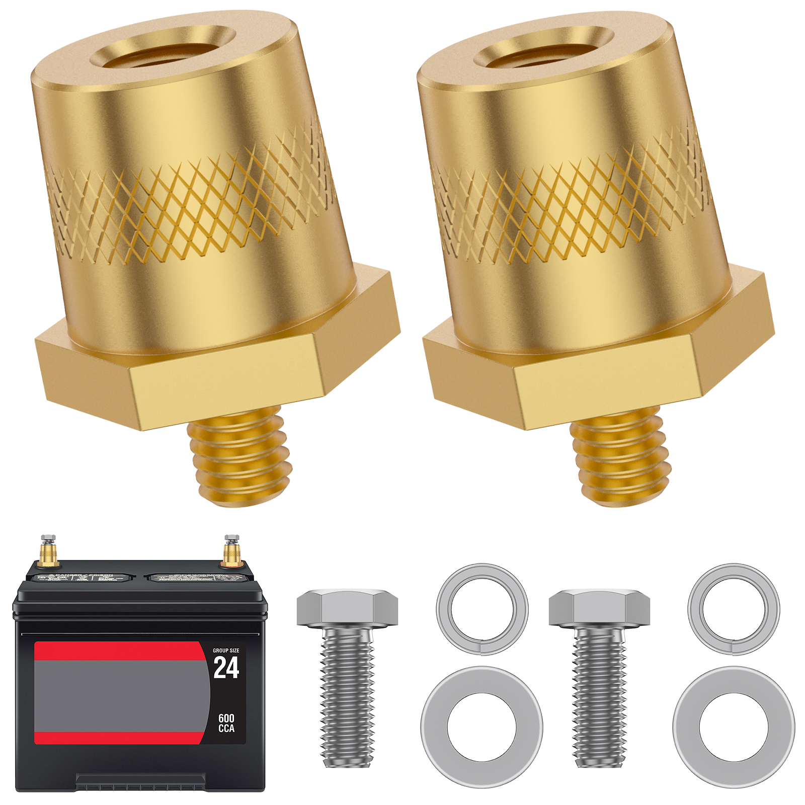Battery Pole Adaptor For Car, Brass Battery Terminal Connector, Thread Installation Battery Tone Post Adaptor Kit Battery Pole Adaptor For Car, Brass Battery Terminal Connector, Thread Installation Battery Tone Post Adaptor Kit