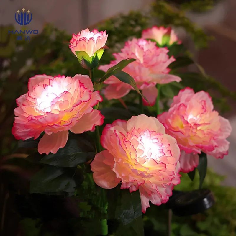 Peony Glow Solar Garden Lights, 3 Head Solar Garden Lights Outdoor Pathway Decor yellow