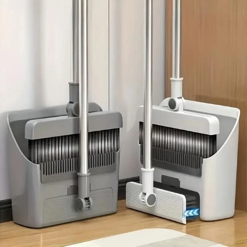 3 in 1 Folding Broom And Dustpan Set For Multi Surface Cleaning grey