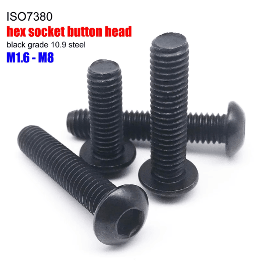 Black ISO7380 Button Head Screws Grade 10.9 Hex Socket Allen Bolts (M1.6M8) 3mm m1.6 (50pcs)