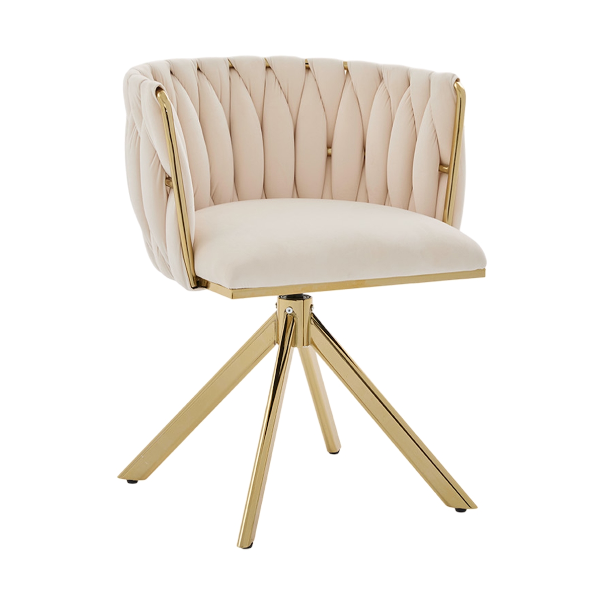 MODFU Drehstuhl Sessel 56x50x70 cm 180 Grad schwenkbar ergonomische Rückenstütze Metallfüße höhenverstellbar Samt Elfenbein 2er Set Image