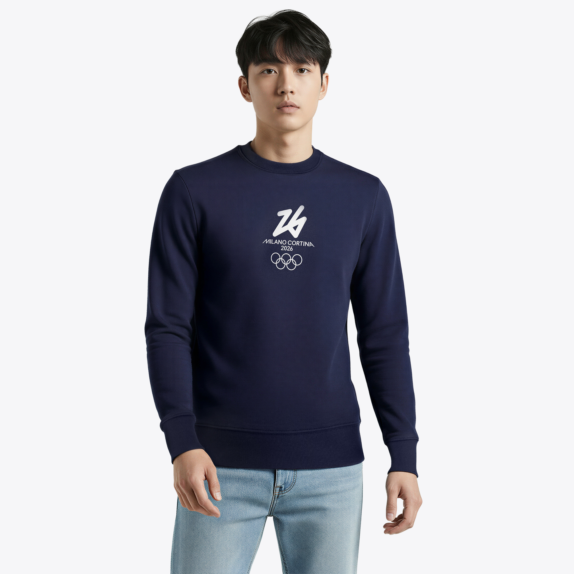 "Milano Cortina 2026 Olympics Marvel Graphic Crew Sweatshirt – Marineblau" Image