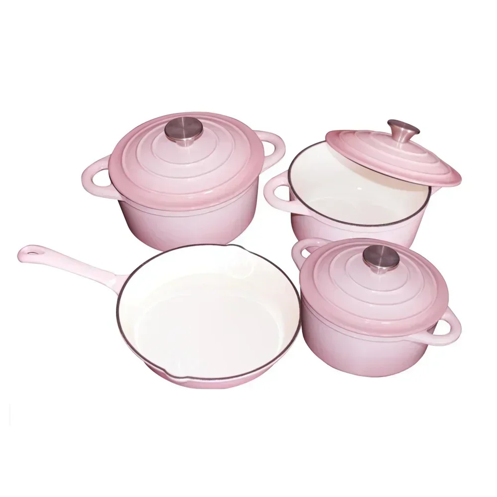 Heiße Verkäufe Küche emaillierter holländischer Ofen Gusseisen Kochgeschirr Auflauf Kochen Suppe & Lagertöpfe und Pfannen Set Rosa Image