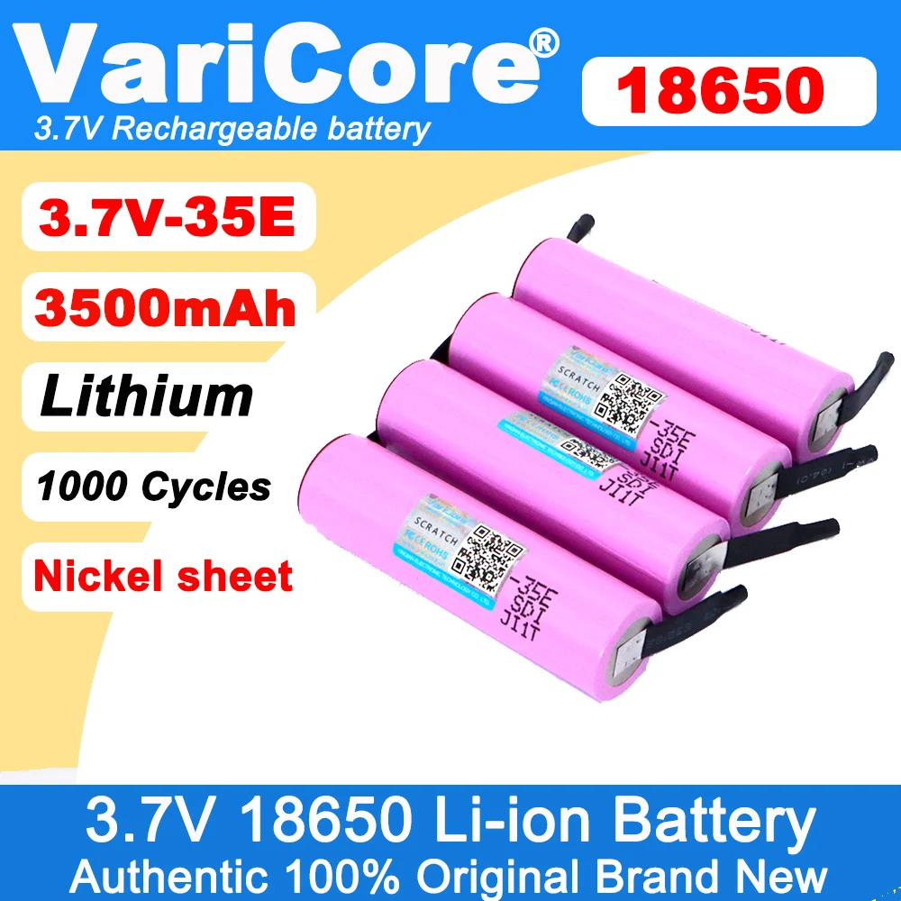 VariCore Original 18650 35E 3,7 V 3500 mAh Max 13 A Entladestrombatterie für mobile Stromversorgungsbatterien + Nickelblech Image