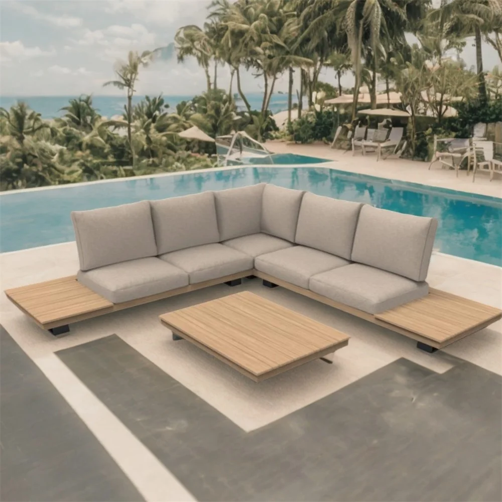 Luxuriöses Sofa-Set für den Außenbereich, Garten-Sofa-Set mit Couchtisch, Garten-Sofa-Set in L-Form für die Terrasse