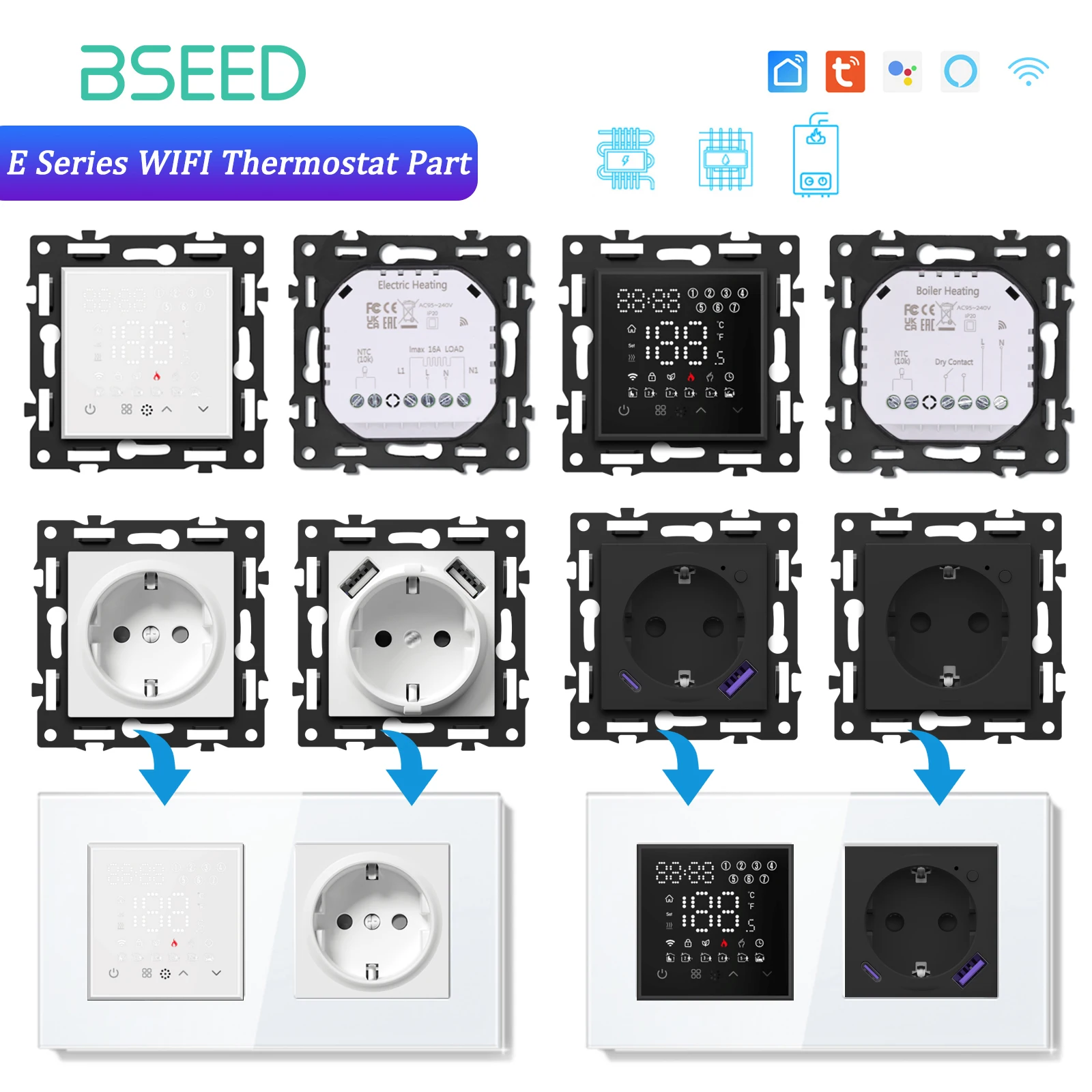BSEED Smart WiFi Thermostat für Fußbodenheizung/Kessel/Wasserfunktion Teil Thermostat Controller Glasscheibe Tuya APP-Steuerung Image