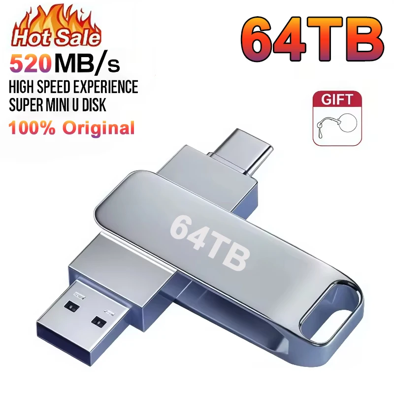 64TB USB 3.2 Flash-Laufwerke U-Disk 2TB Hochgeschwindigkeits-Metall-Pendrive Wasserdichter Typ-C USB-Stick 8TB 2TB 1TB 2026 Image