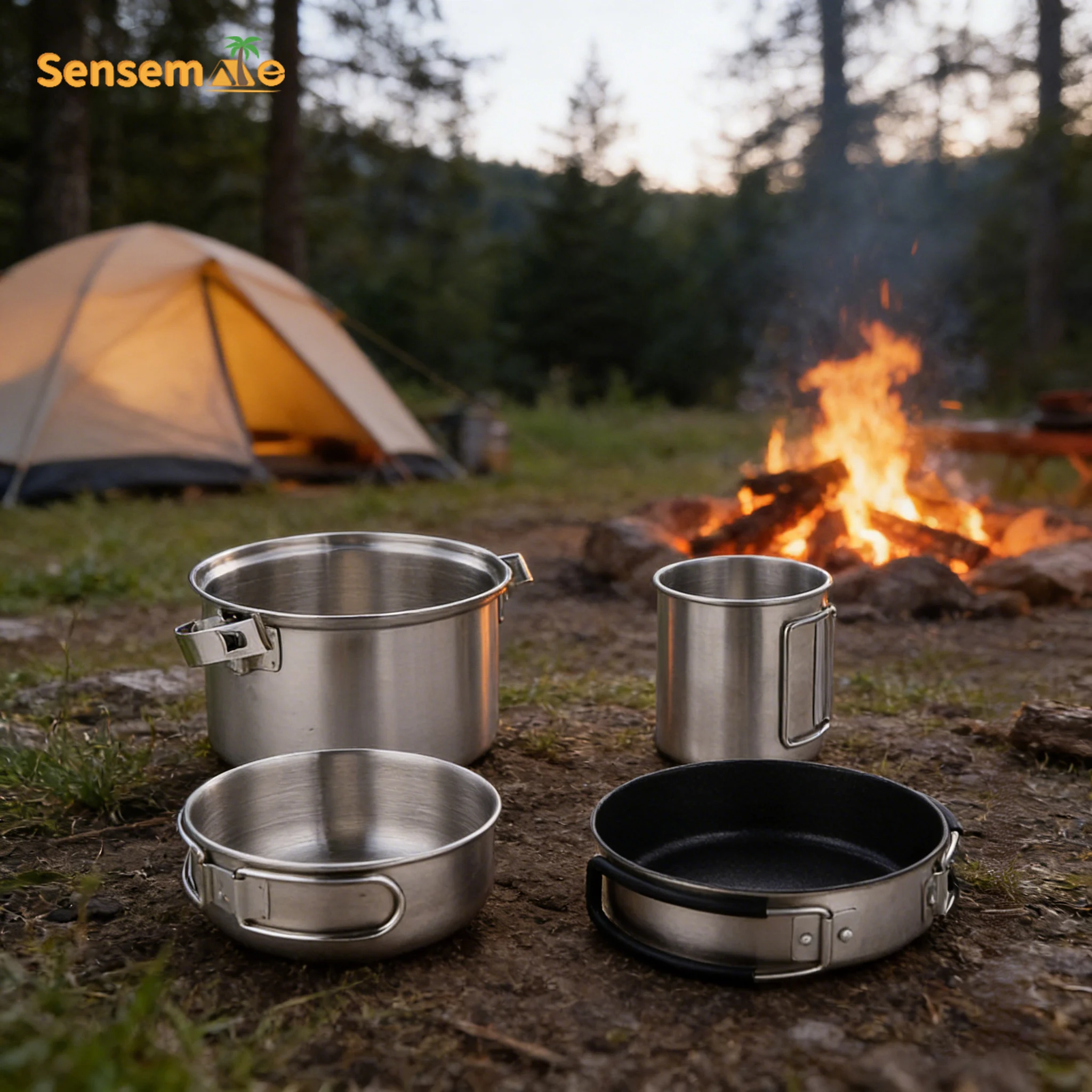 304 Edelstahl Camping-Kochgeschirr-Set Outdoor Komplettes Leichtgewichtiges Antihaft-Kochgeschirr-Set Camping-Kochset Image