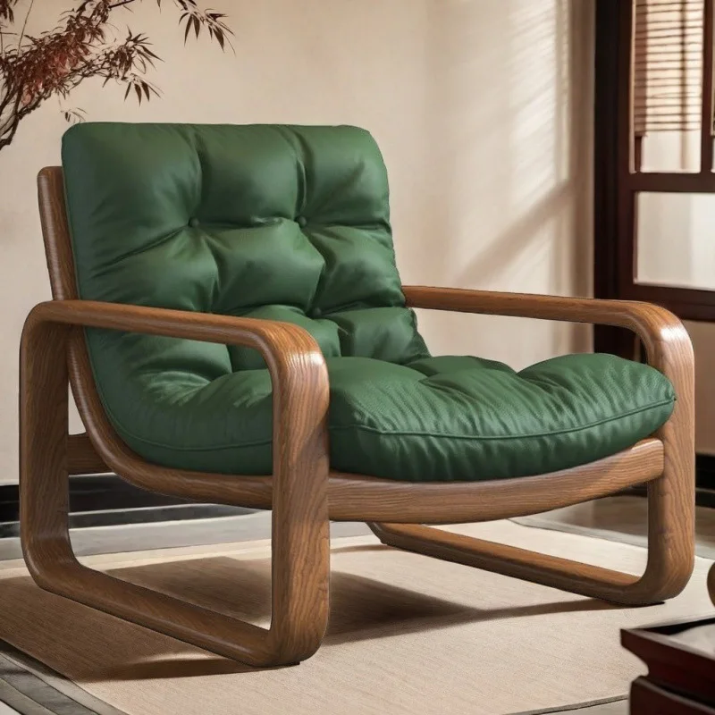 Einzelner Ledersessel Weicher Breiter Akzent-Sessel für Wohnzimmer Komfortabler Büro-Relaxsessel Metallrahmen Lounge-Stühle