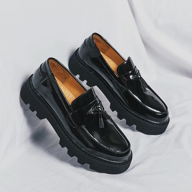 Frühling Plattform Runde Kappe Leder Schuhe Komfortable Dicke Sohle Müßiggänger Schuhe Business Hochzeit Schuhe Hohe Qualität Casual Schuhe
