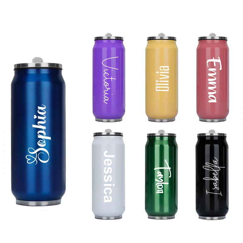 Benutzerdefinierte Name Thermoskanne Wasser Tasse Reise Auto Vakuum Flaschen Trinken Becher Doppel Schicht Stroh Tasse Soda Kann Thermos Tassen Image