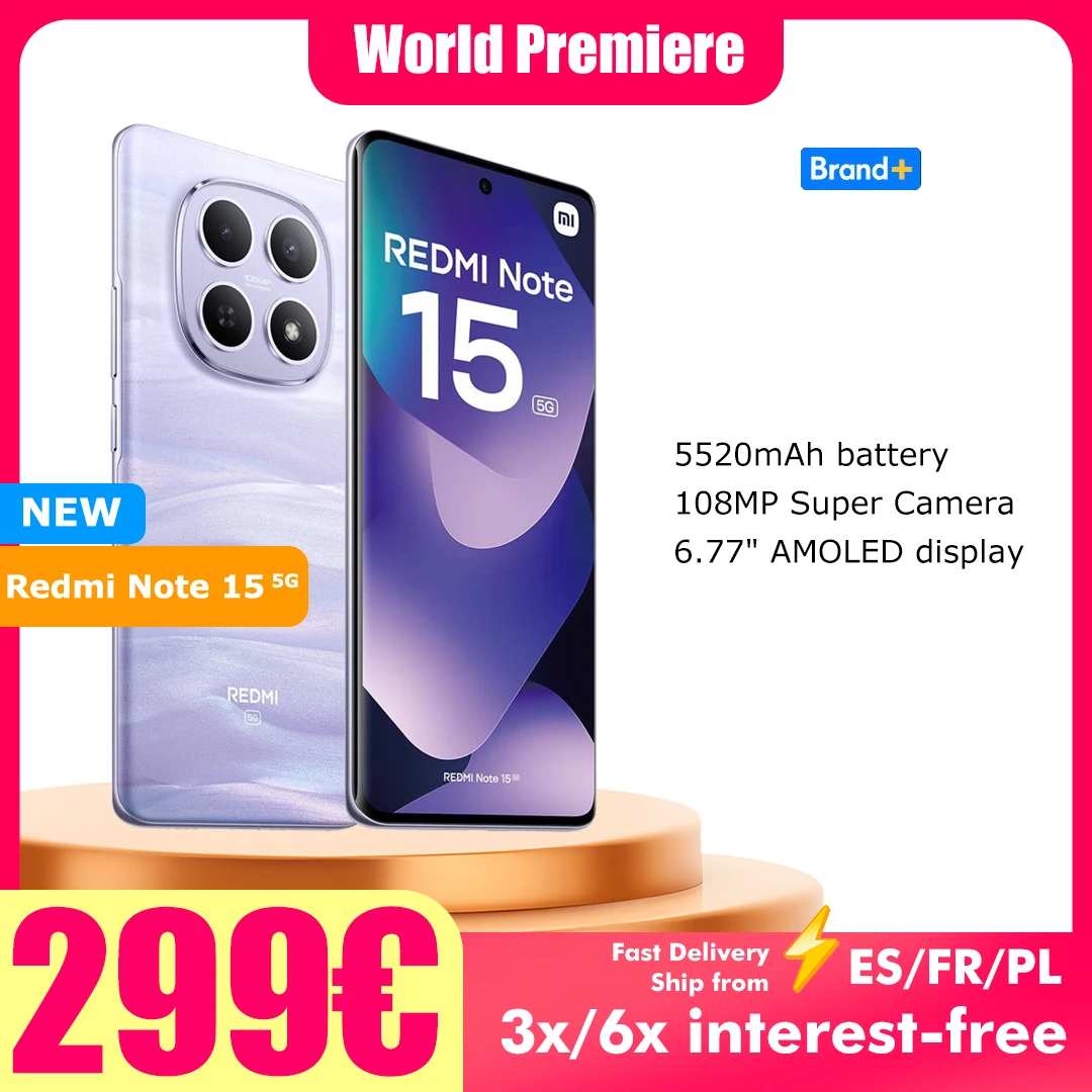 Xiaomi Redmi Note 15 5G 8GB 256GB 6,77 Zoll FHD+ AMOLED-Display Snapdragon 6 Gen 3 108MP Kamera 5520mAh Akku ohne Ladegerät Image