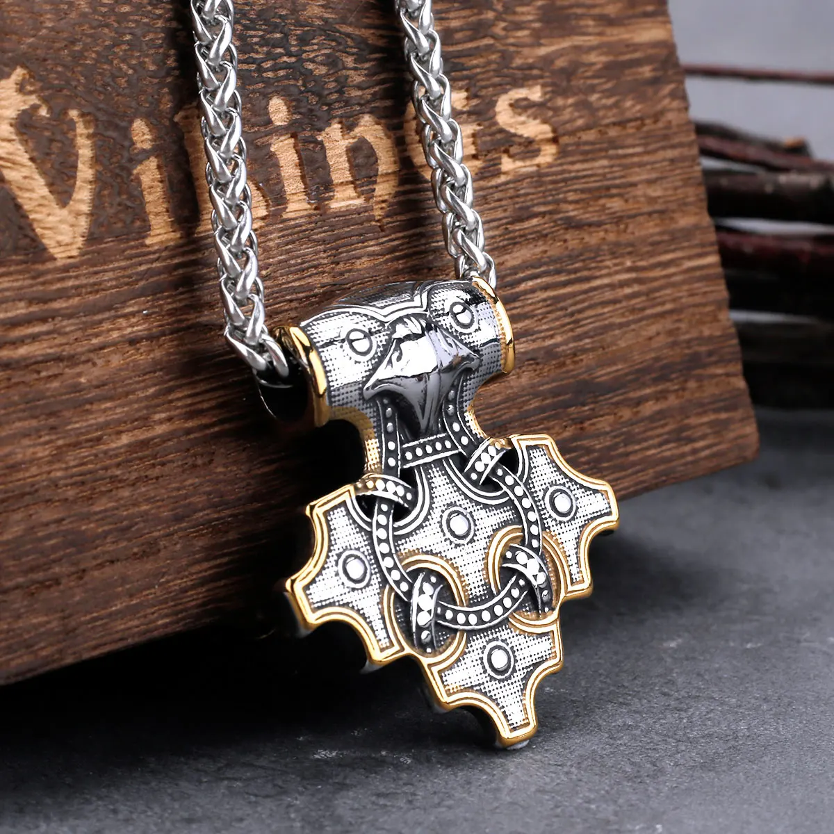 Vintage Viking Odin Raven Mjolnir thors Hammer Halskette Männer Edelstahl Hip Hop Biker Amulett Anhänger Halskette Geschenk Schmuck Image