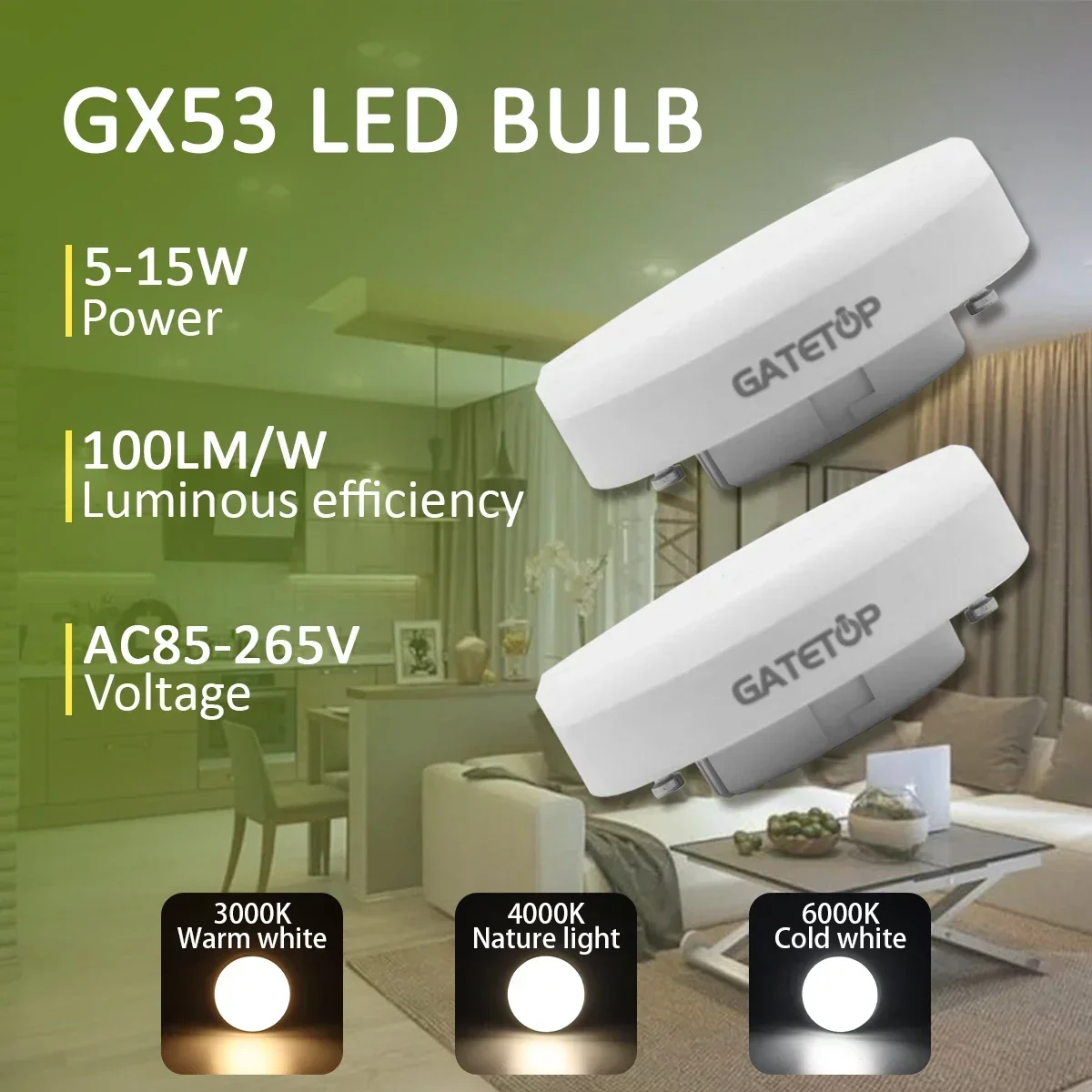 5PCS LED Strahler GX53 Weitspannung AC85-265V 5-15W Warmweiß Kaltlicht Natürliches Licht 3000K 4000K 6000K
