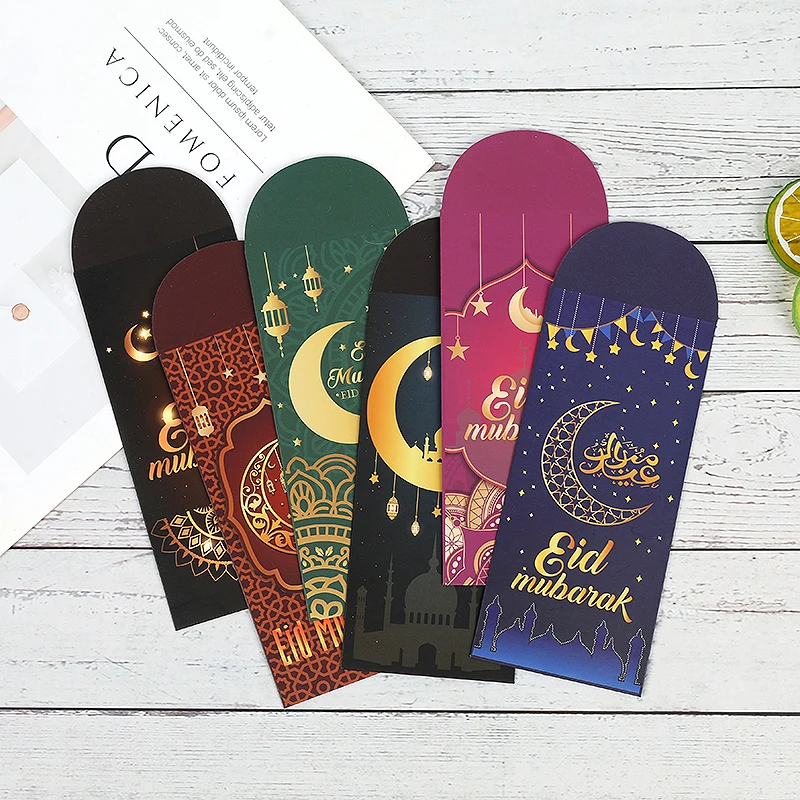 6 Stück Eid Mubarak Dekorative Geldumschläge Geschenkgeldkarten Ramadan Kareem Islamische Muslimische Eid al-Fitr Papiertüten Image