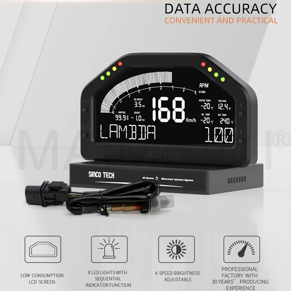 Universelles LCD Race Dash 7-Farben-Armaturenbrett-Sensor-KIT Race Display LCD-Bildschirmanometer mit schmalem Sauerstoffsensor/breitem Sauerstoffsensor Image