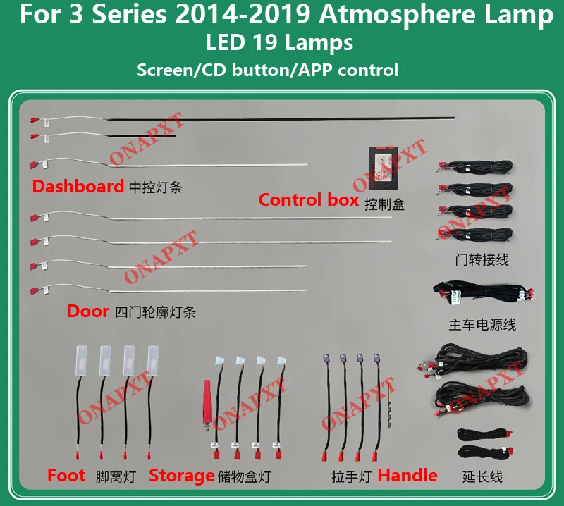 Für BMW 3er 4er 3GT F30 F32 F33 F34 F36 2014-2019 LED-Ambientebeleuchtung Beleuchteter Streifen Auto-Dekorative Umgebungsbeleuchtung Image