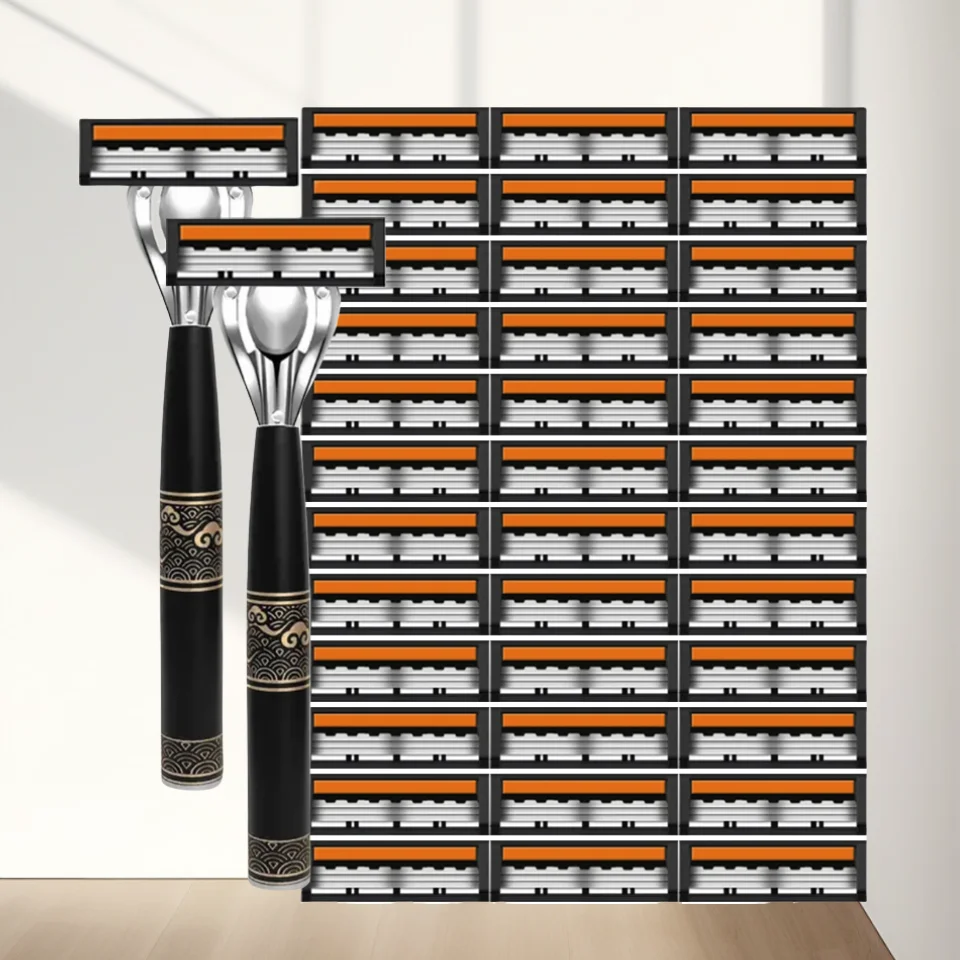 Herren-Rasierer mit 3 Klingen, rutschfestem Griff und mehreren Ersatzklingen – ideal zum Trimmen von Bärten und Schnurrbärten Image