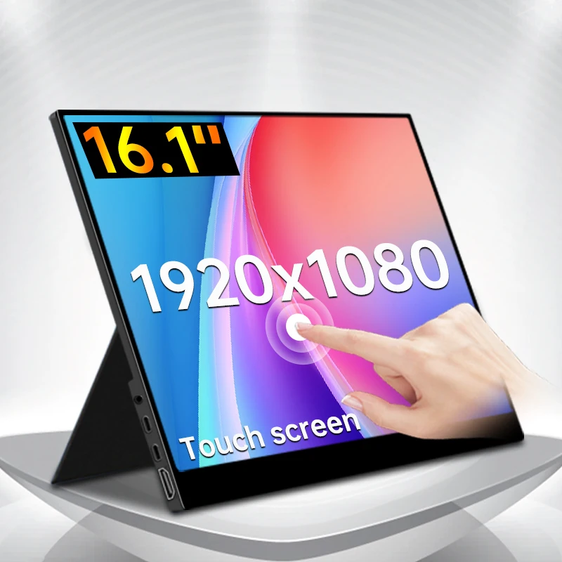 VCHANCE 16,1 Zoll 1080p Tragbarer Monitor Touchscreen mit 400 Nits Display-Erweiterung für Laptop PC macOS Telefon mit Lederhülle Image
