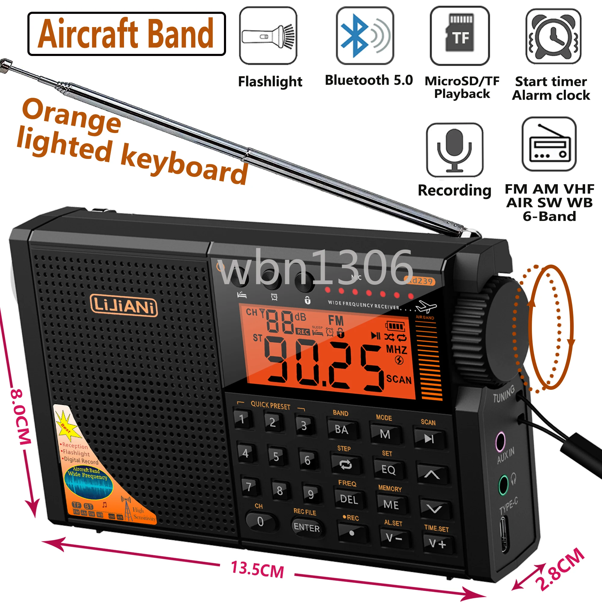 RD239 Aviation Band Radio AIR/VHF/FM/SW/AM Transistor Bluetooth/TF Image