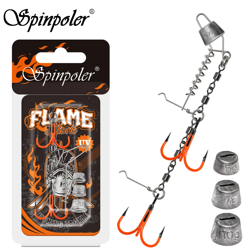Spinpoler Multi-Depth Flame Stinger Rigs UV-Drillinge 1 1/0 2/0 mit starken Rollwirbeln Hechtangeln Swimbait Shad Tackle Image