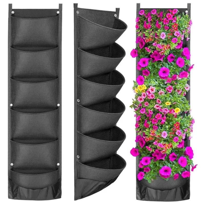 Vertikale Garten-Pflanzbeutel mit 4/7-Pocket-Motiv, für den Innen- und Außenbereich, für den Balkon, mit quadratischer Form und weichem Filz Image