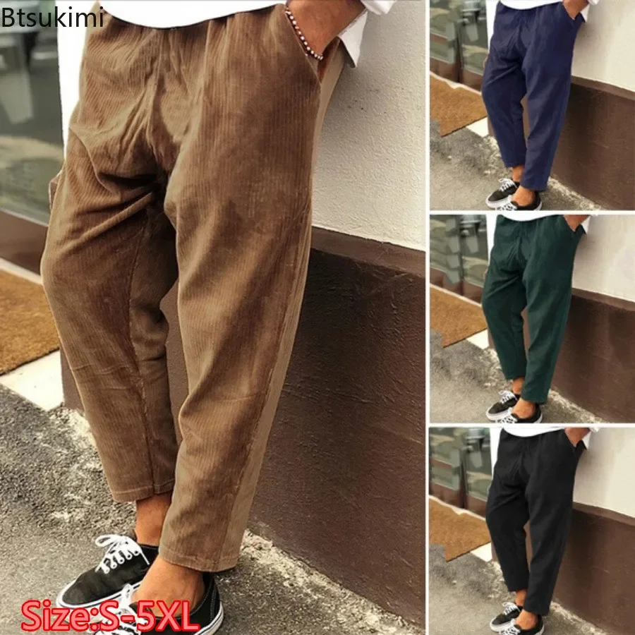 Neue 2026 Herren Cordhose in Knöchellänge, Modische Einfarbige Hose mit Kordelzug, Gerade Geschnittene Business-Casual-Hose für Männer, Vielseitig Kombinierbar, Größen S-5XL