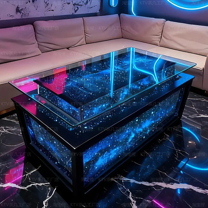 KTV Couchtisch Leuchtender Gehärteter Glas Bartisch Spezieller Neuer Doppelschichtiger Schwarzer Edelstahl Sofatisch Image