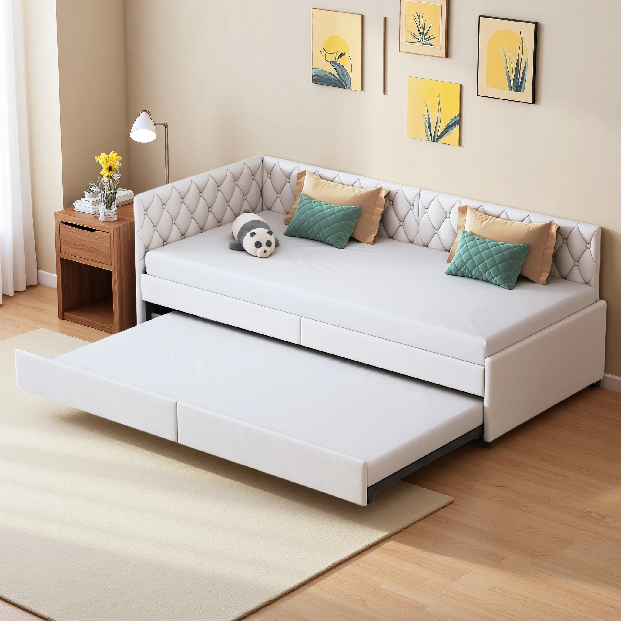 Comanlai Ausziehbares Schlafsofa 90/180x200cm, Ausziehbares Sofa mit Lattenrost, Gepolstertes Doppelbett mit Ausziehbett, Gästebett