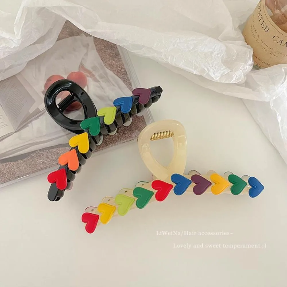Frauen Regenbogen Liebe Große Haar Krallen Elegante Pferdeschwanz Haar Krabbe Bunte Hai Clip für Mädchen Haarnadel Clips Haar Zubehör Geschenk Image