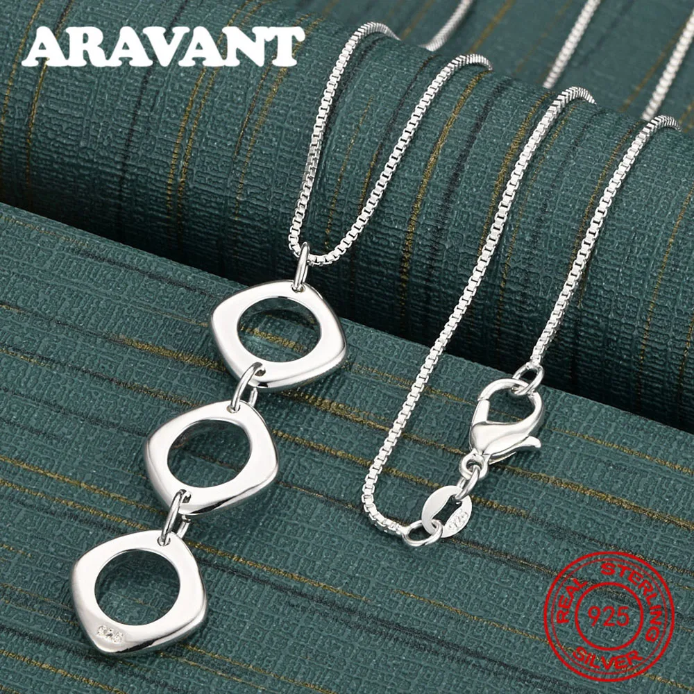 Halskette mit geometrischem quadratischem Kreis-Anhänger aus 925er-Sterlingsilber, alltägliches Accessoire für Frauen, schlichter und eleganter Schmuck Image