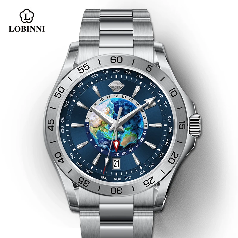 LOBINNI 316L Edelstahlgehäuse Saphirglas Business Luxus Herren NH34 GMT Datum Automatikuhr Image