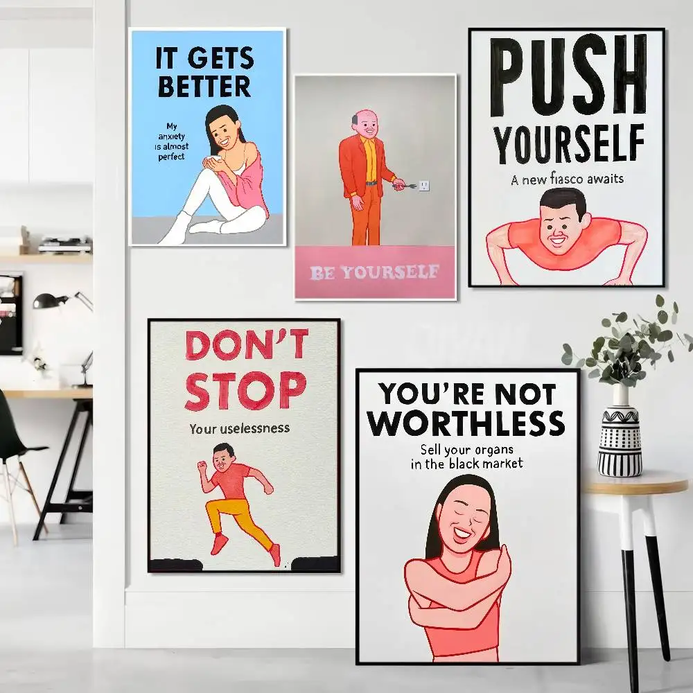 Moderne Joan Cornella Humor Zitate klassische Vintage Poster wasserfest Papier Aufkleber Kaffee Haus Bar Home Decor