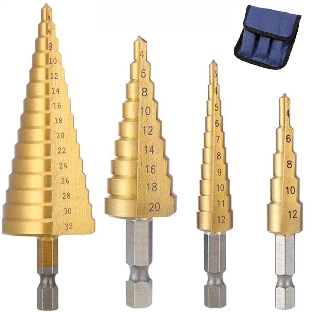 4-32mm 4-20mm HSS Titan-beschichteter Stufenbohrer Hochgeschwindigkeitsstahl Metall-Holz-Lochschneider Konischer Bohrer Image