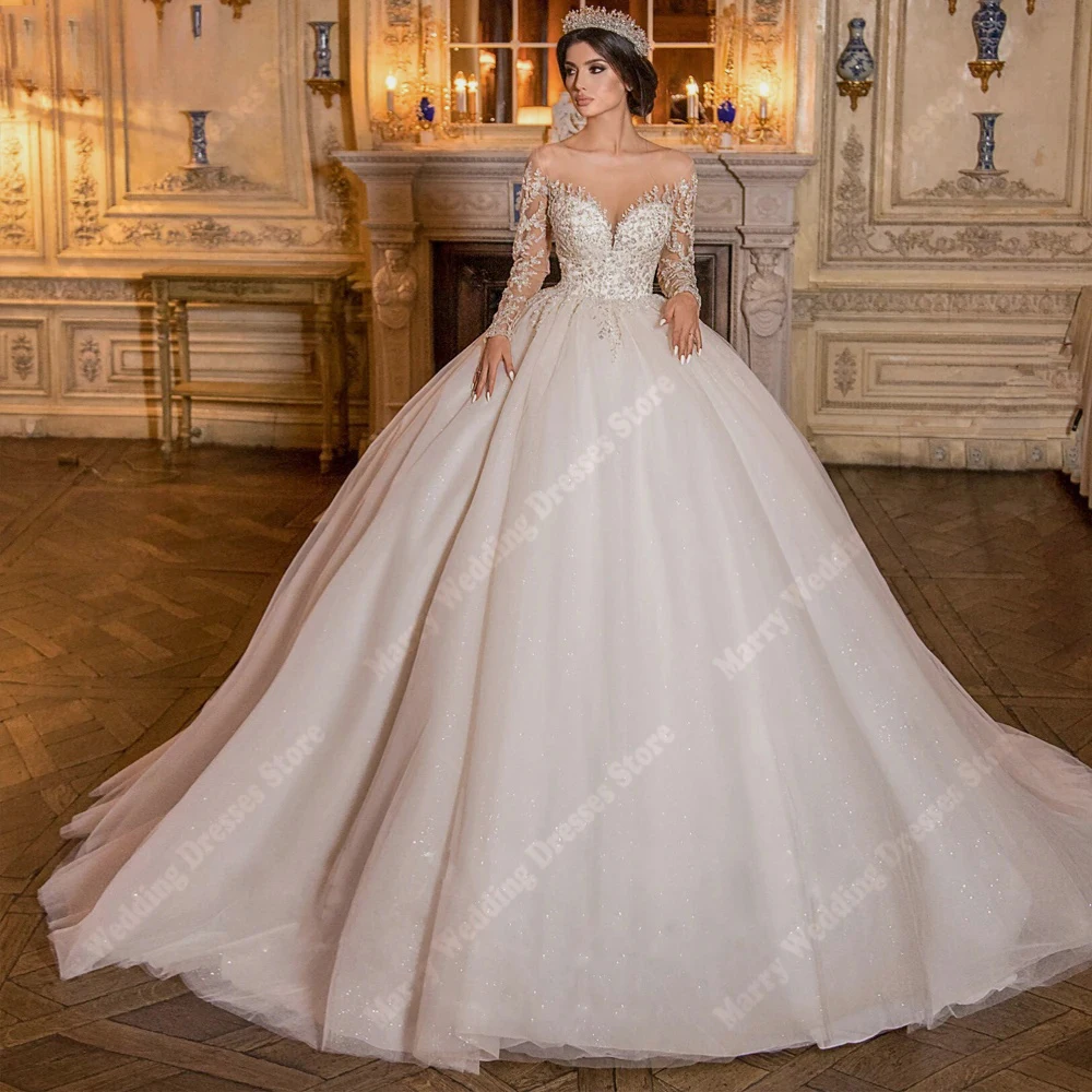 Elegante A-Linie Frauen Brautkleider Helle Spitze Applikationen Brautkleider Lange Ärmel Prinzessin Vestidos De Novias Boda Angepasst Image