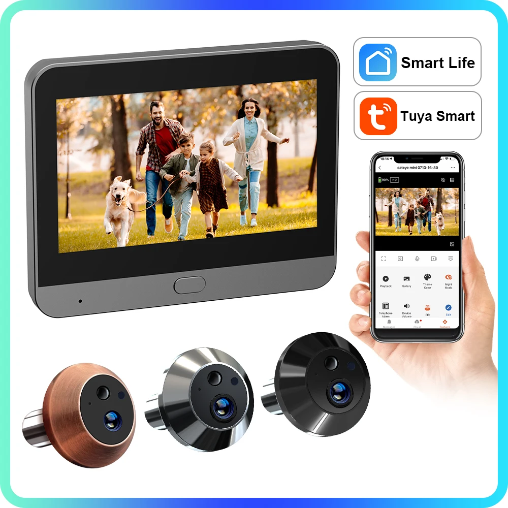 WiFi Tuya Smart Life APP 3MP Digital Guckloch Viewer PIR Erkennung 940NM Nachtsicht Tür Auge Kamera Alexa Google 4,3 "Monitor Image