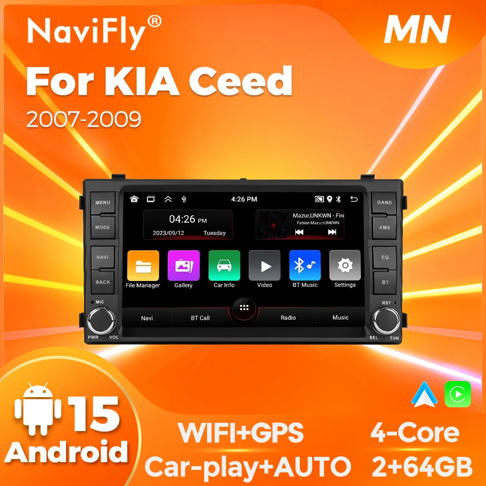 NaviFly 7 zoll Android 15 Für KlA Ceed 2007-2009 Multimedia Player audio stereo Auto GPS Navigation Drahtlose auto-spiel Android auto Image