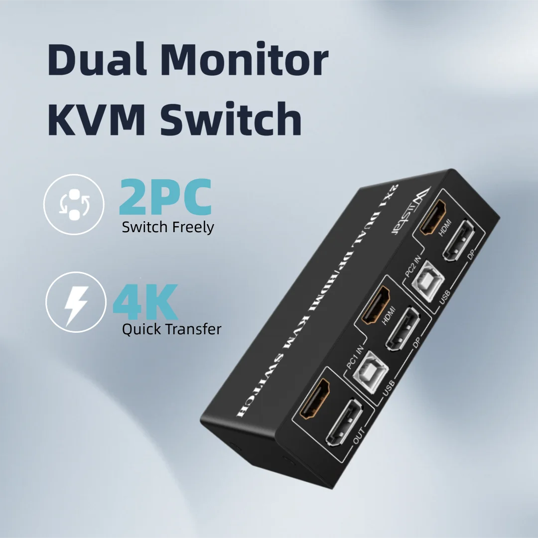 2x1 Dual-Monitor-KVM-Switch HDMI und DP 4K 60 Hz 2 PC-Steuerung 1 Tastatur-Maus USB-Hub für erweiterte oder verspiegelte Modus Image