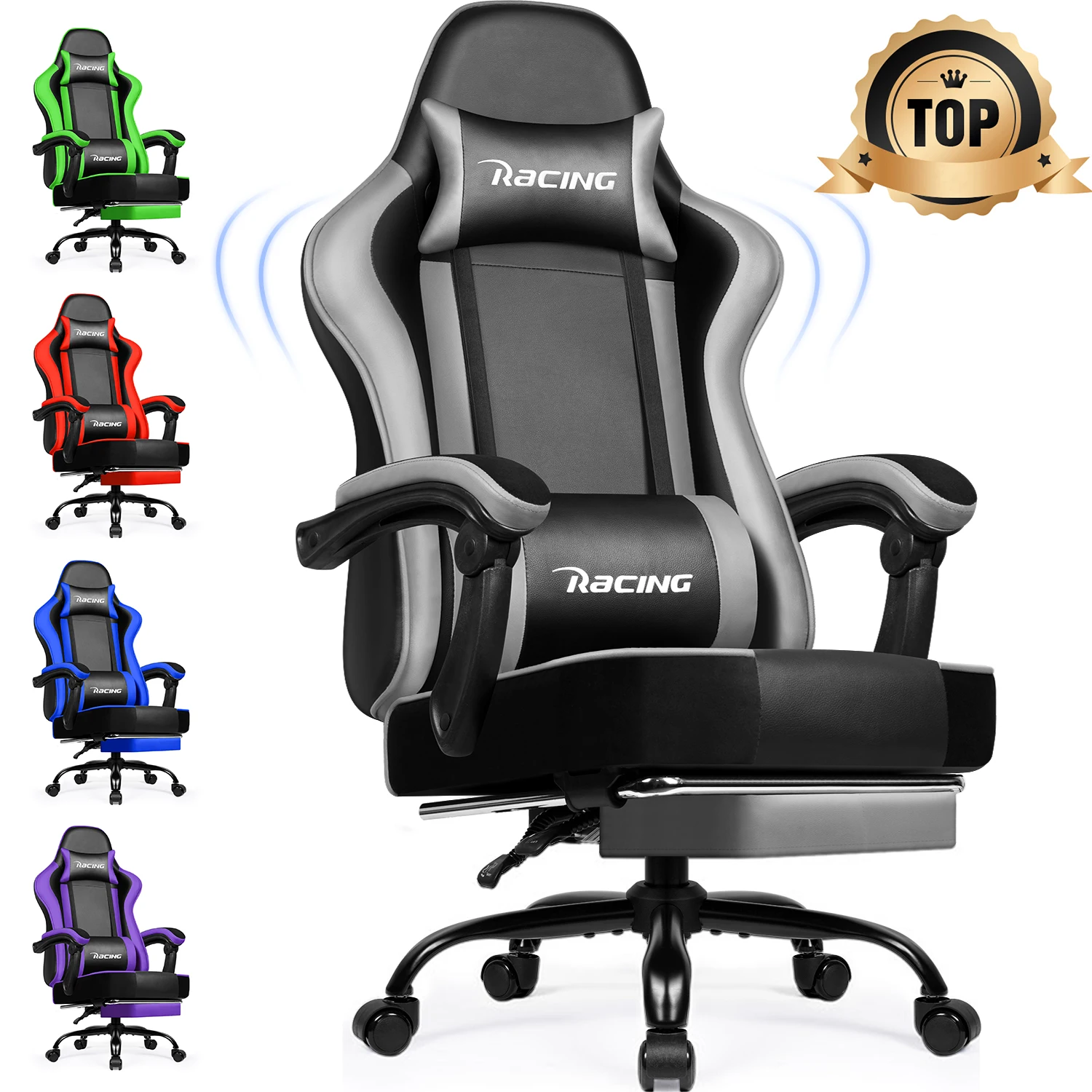 Daccormax 170 ° Verstellbarer Gaming-Stuhl mit Ausziehbarer Fußstütze, Ergonomischer Bürostuhl mit Lendenwirbelstütze und Kopfstützenkissen Image