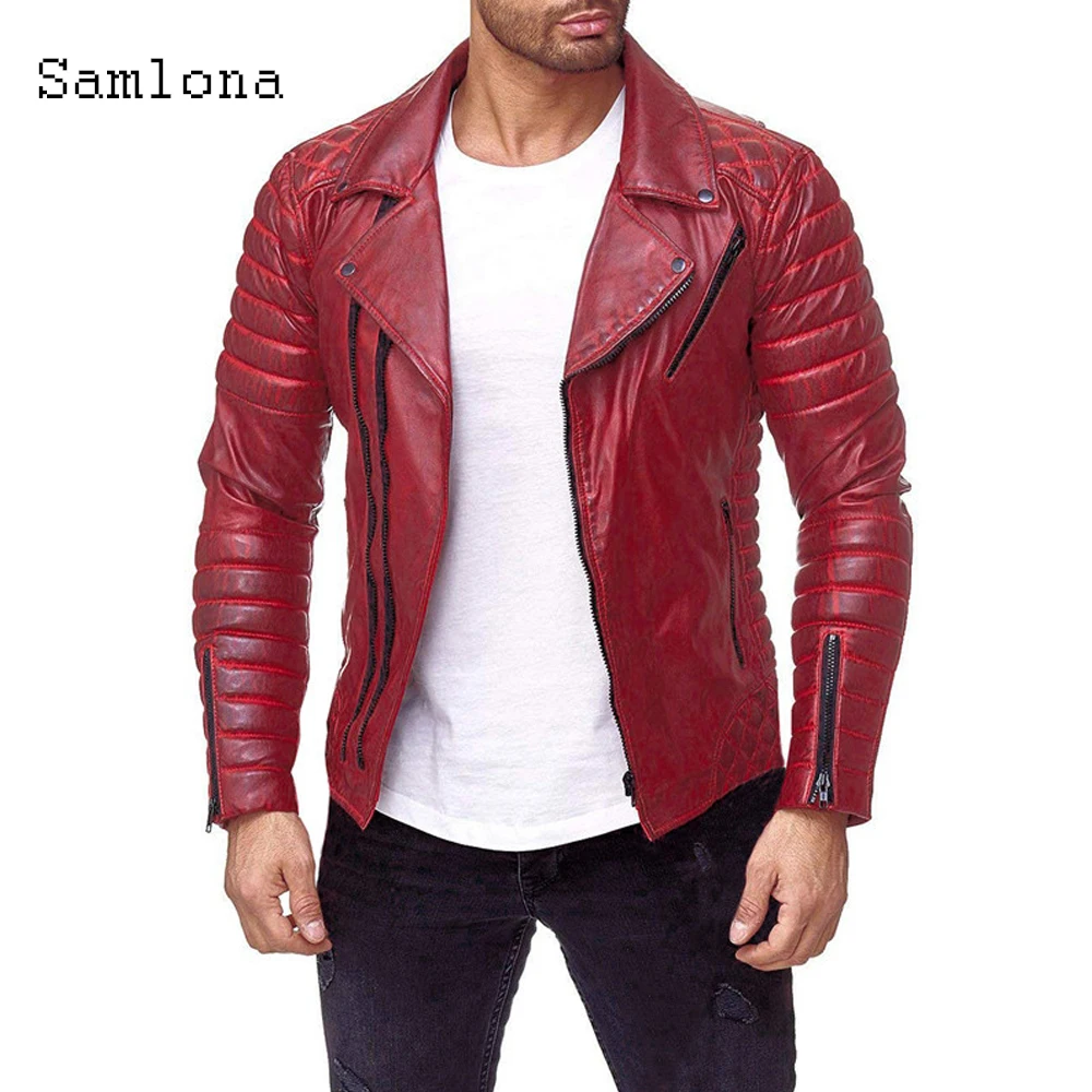 Herren Pu Leder Jacken Herbst Casual Motorrad Jacke Biker Rot Schwarz Kunstleder Mäntel Tasche Reißverschluss Mantel Männer Kleidung