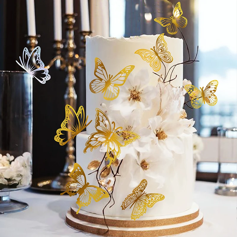 PVC Schmetterling Kuchen Topper Schwarz Topper Kuchen Flaggen Kinder Jungen Mädchen Alles Gute zum Geburtstag Party Baby Dusche Backen Kuchen Dessert DIY Dekor Image