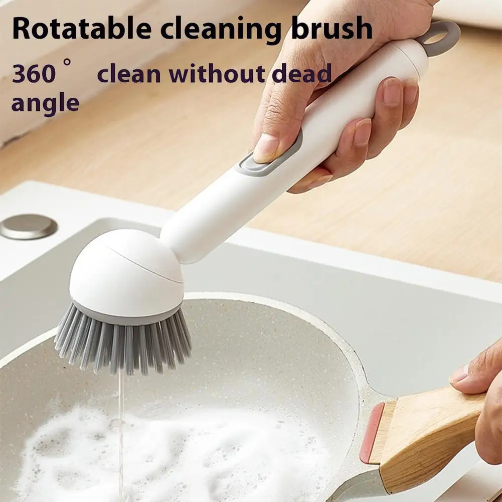 Küchentopfbürste für den Heimgebrauch, langer Griff, drehbarer Geschirrspülwäscher mit Flüssigkeitsspender, Schüssel, Pfannen, Bürste, Reinigungswerkzeuge Image