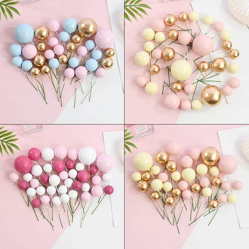 32 Teile/satz Ball Kuchen Topper Rosa Gold Perle Kugeln Cupcake Topper Für Kinder Glücklich Geburtstag Party Hochzeit Dekorationen Lieferungen Image