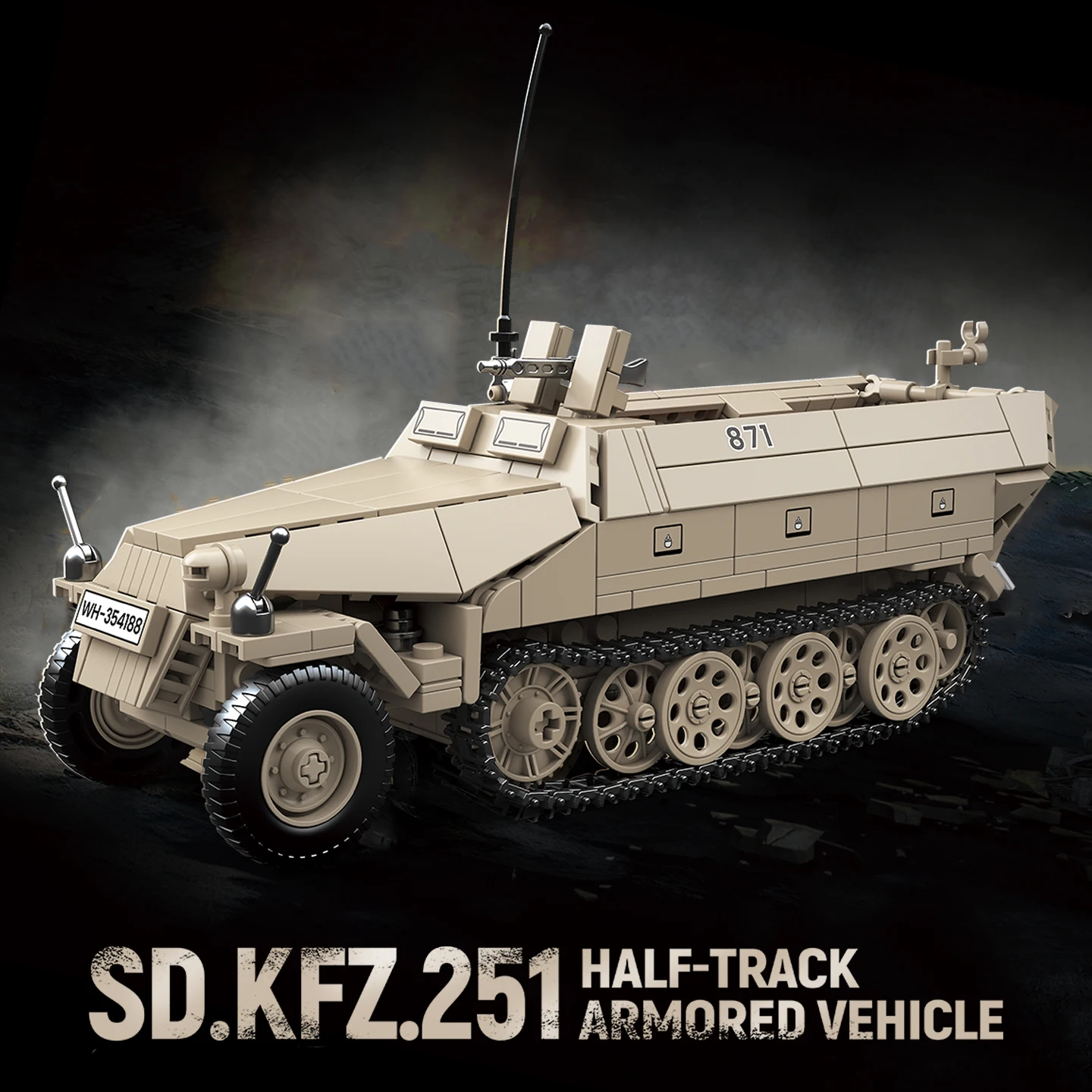 714PCS Sd.Kfz.251 Halftrack-Panzerfahrzeug im Maßstab 1:28, gebauter Militärmodell-Spielzeugpanzer für Jungen, Geschenk für Jugendliche, Kinder und Erwachsene Image