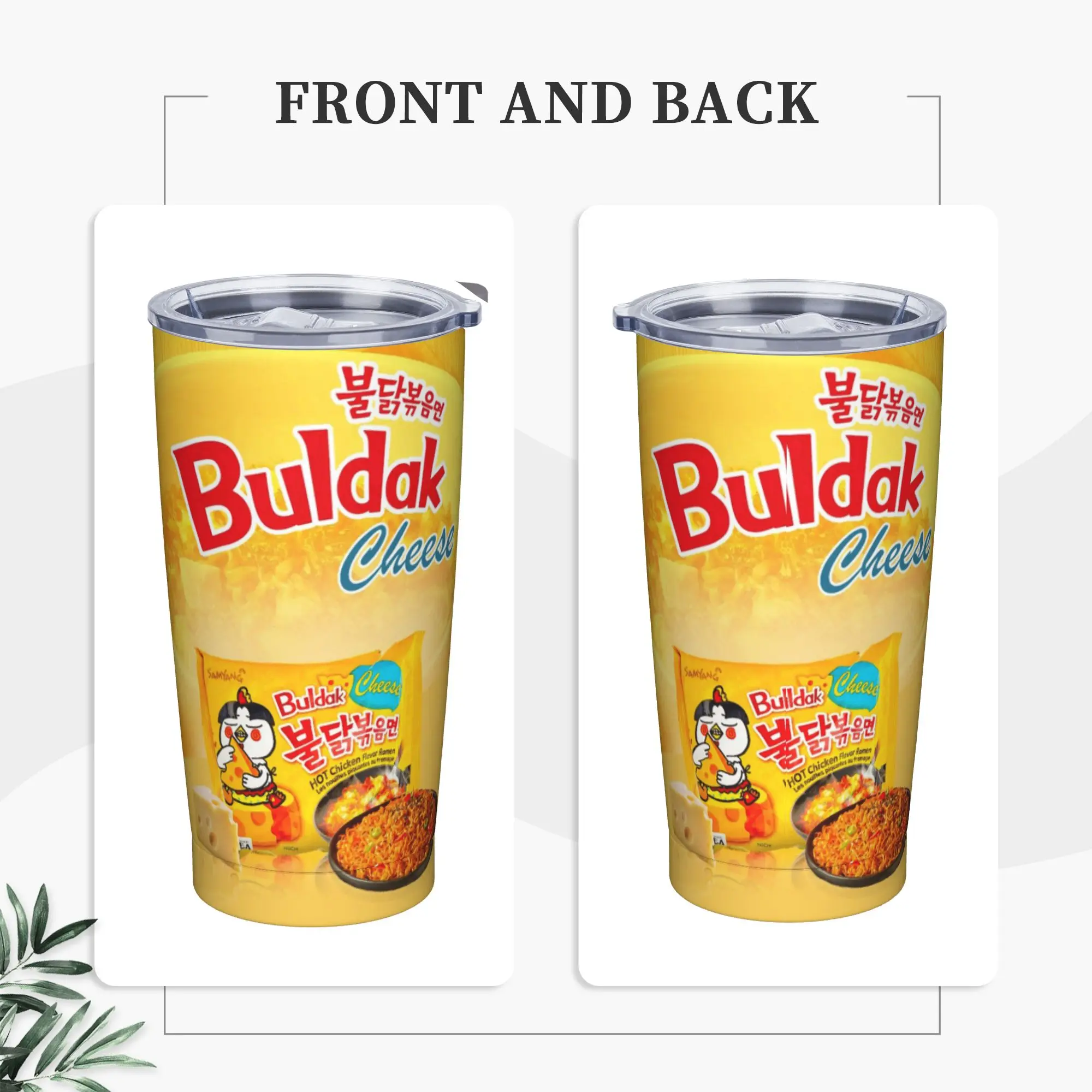 Würziger Käse Buldak Hot Chicken Ramen Edelstahl Thermobecher Hält Wärme Bedruckte Reise-Heißgetränke-Wasserflasche Image