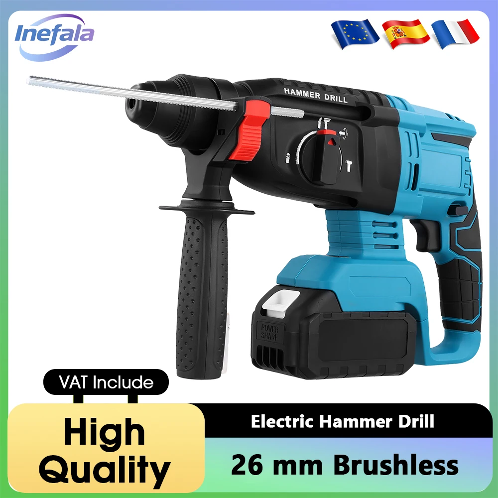 26mm Bürstenloser Bohrhammer Elektrischer Schlagbohrer Kabellose Elektrowerkzeuge Multifunktionaler Rotationshammer mit 2 Akkus Image