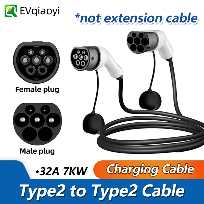 EVqiaoyi Typ2 auf Typ2 EV-Ladekabel 32 A 7 kW Buchse auf Stecker 3 m Kabel für IEC62196-2 EVEs Ladestationen Image