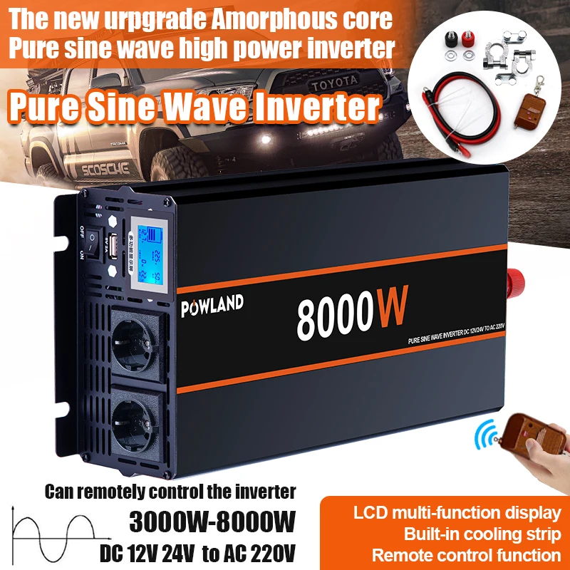 POWLAND Reiner Sinus-Wechselrichter DC 12V zu AC 220V 8KW 6KW 5KW 4KW 3KW Tragbarer Power Bank-Konverter Solar-Wechselrichter UN EU-Stecker Image